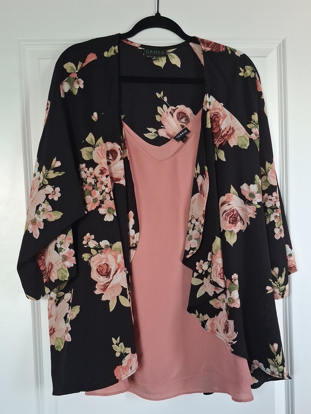 Cameo Black Floral Kimono with Torrid Blush Pink Cami Top
